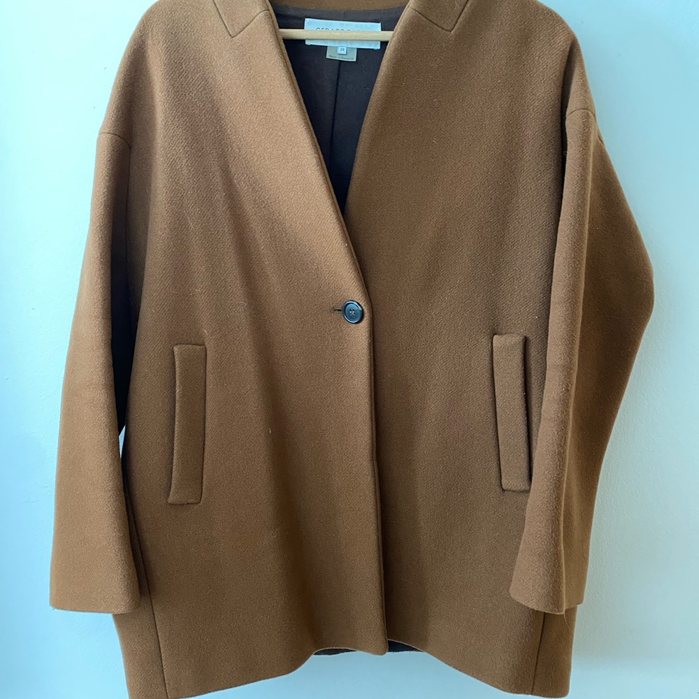 Cocoon style wool/cashmere/poly blend jacket